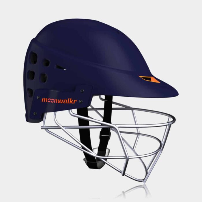 Navy blue helmet with stainless steel grill for cricket from Moonwalkr