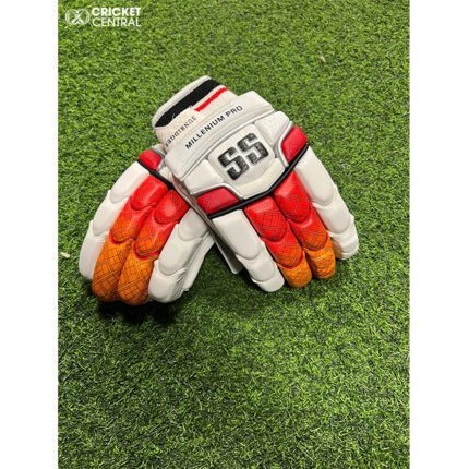 White and Orange Cricket Batting Gloves from SS