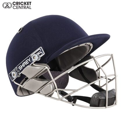 Navy blue pro guard stainless steel cricket helmet from Shrey