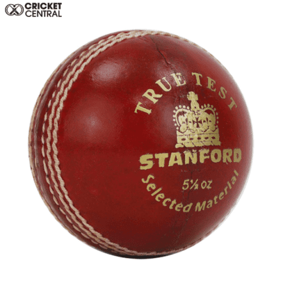 Red hand-stitched seam True Test cricket ball from SF (Stanford)